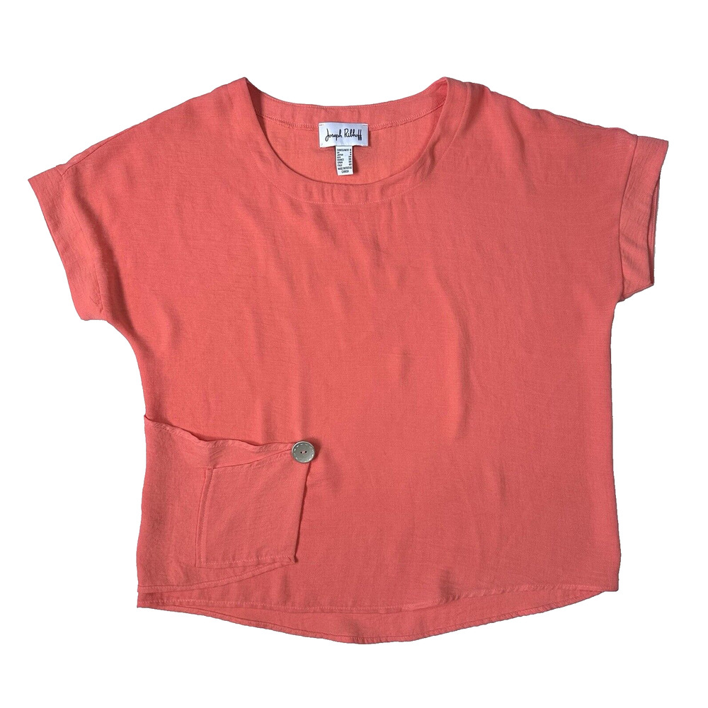 Joseph Ribkoff Blouse Top Shirt Asymmetrical Linen Apricot Button Pocket Size 6